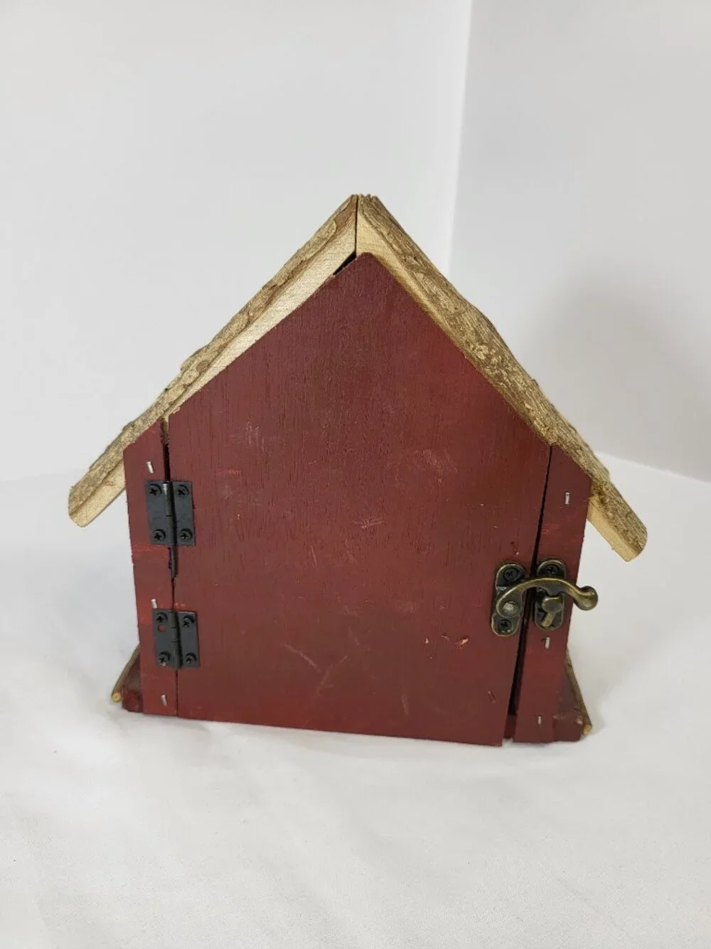 Vintage Handcrafted Wooden Log Cabin Shelf Clock, Rustic Folk Art Mantel Clock